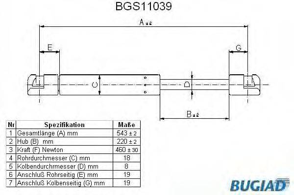 BUGIAD BGS11039 Газовая пружина, крышка багажник