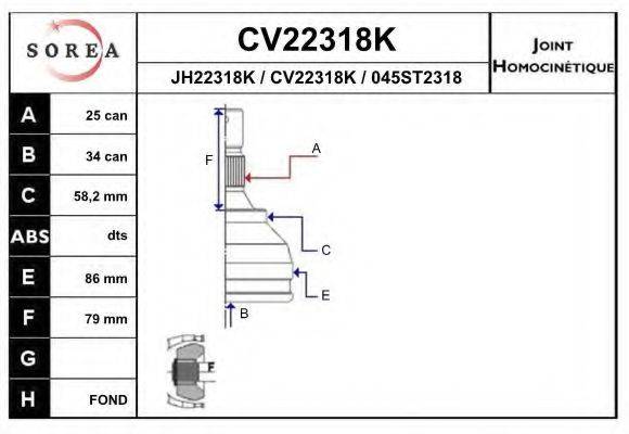 EAI CV22318K Шарнирный комплект, приводной вал