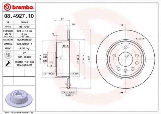 Тормозной диск BREMBO 08.4927.10