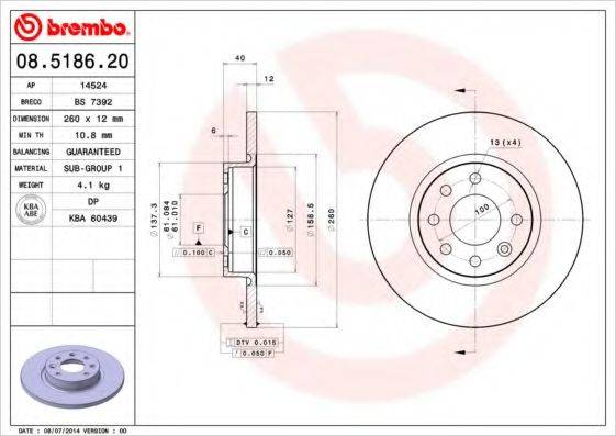 Тормозной диск BREMBO 08.5186.20