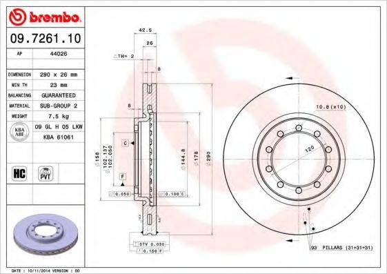 Тормозной диск BREMBO 09.7261.10