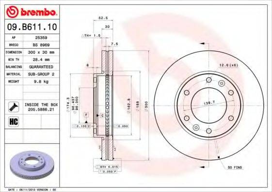 Тормозной диск BREMBO 09.B611.10