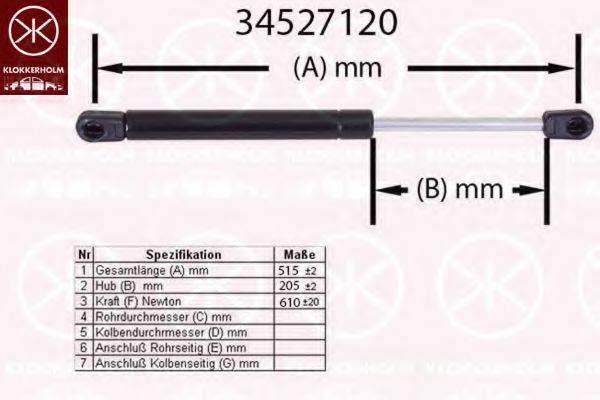 KLOKKERHOLM 34527120 Газовая пружина, крышка багажник